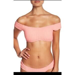 LUCKY BRAND Pale Pink Off Shoulder Swimsuit Bikini Top Size US Large